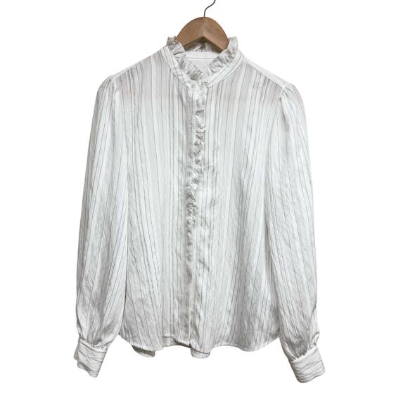 Madewell Ruffled Button Up Top NW715 Airy Stripe NWT Size L - Picture 2 of 8